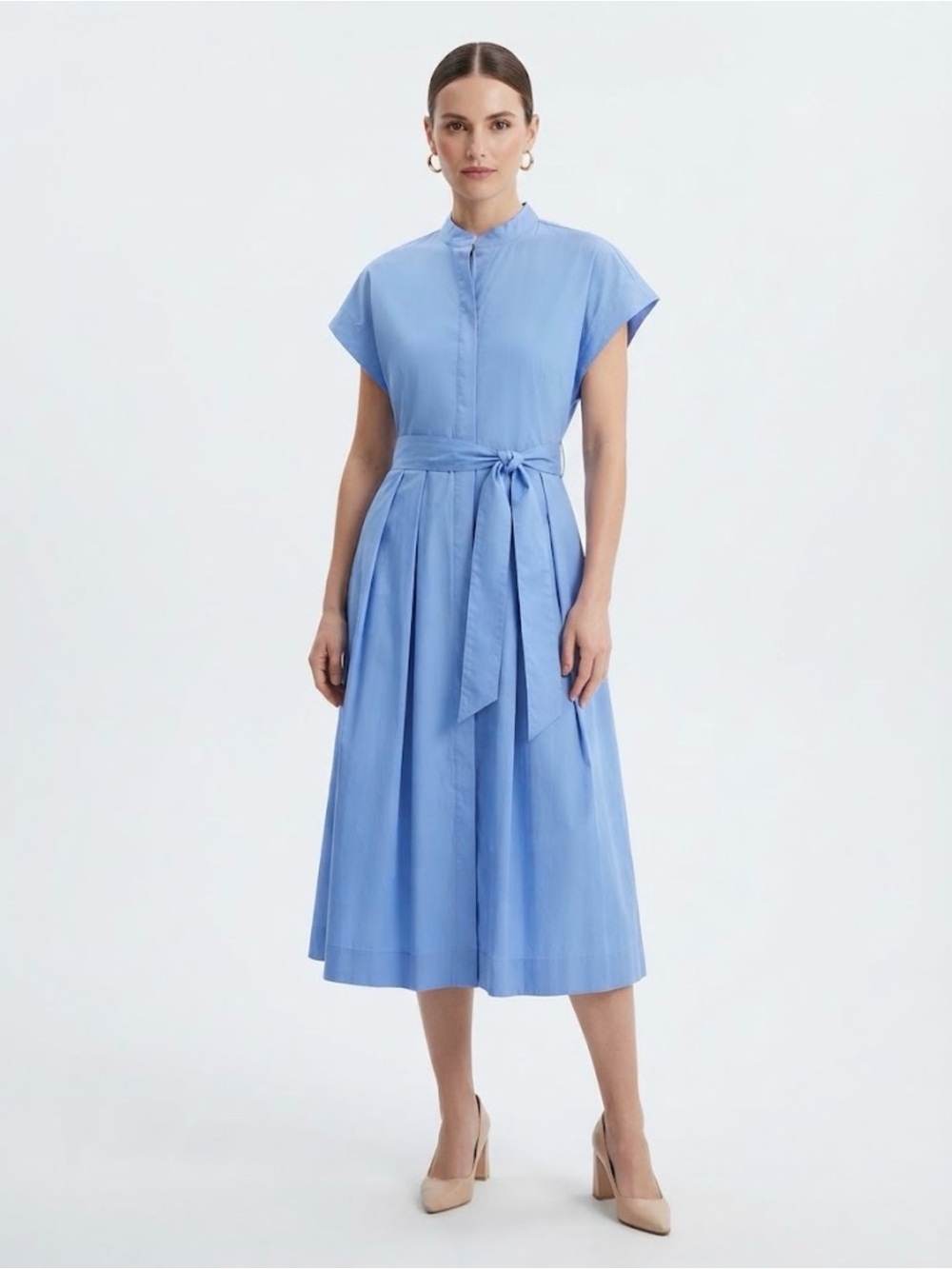 Banana Republic Blue Cotton Midi Shirt Dress Size Small/ SP Belted Pleated